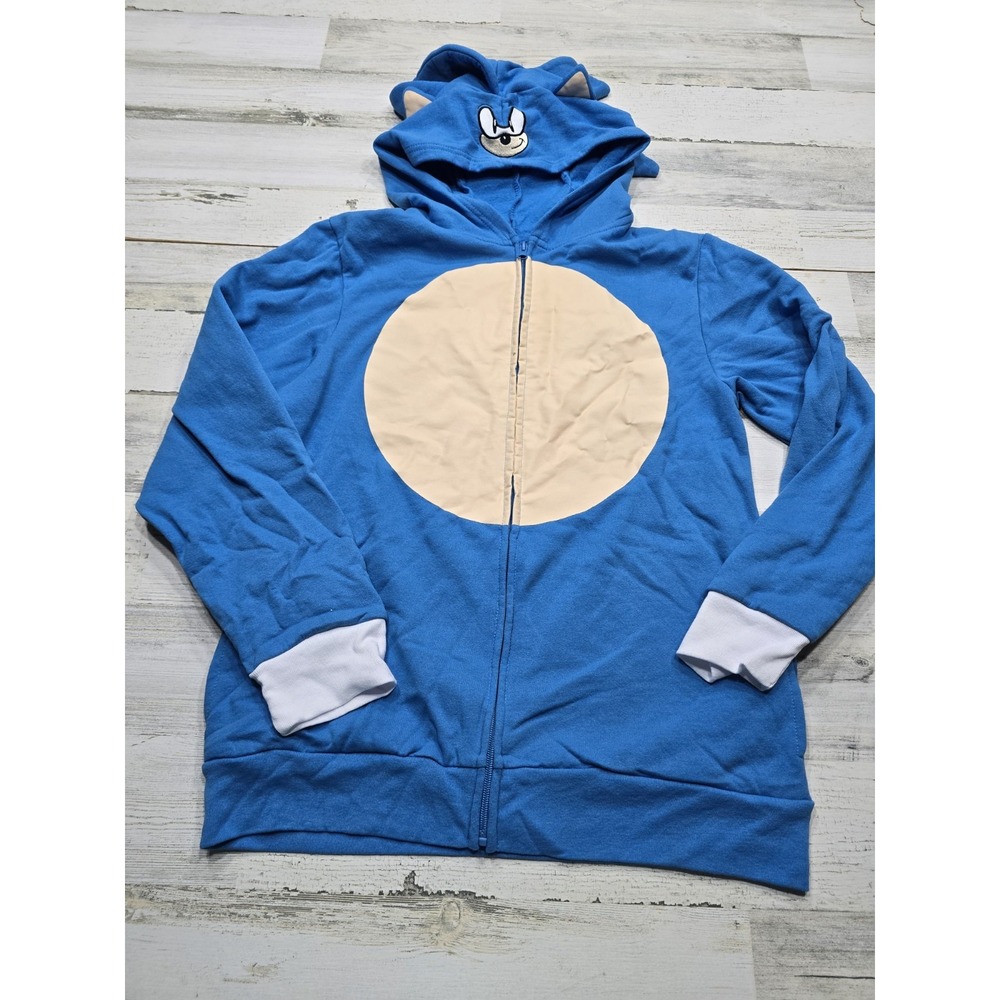 Sonic the Hedgehog Mad Engine Blue Zip Up Hoodie Kids XL 3D Ears Spikes TGT4998